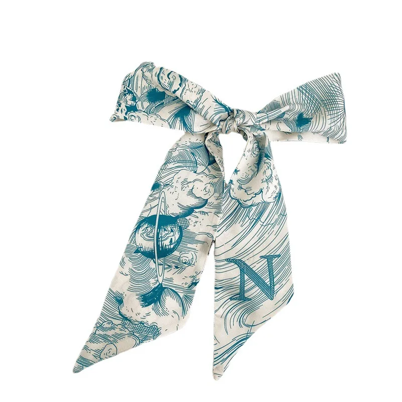 letters Long Bow Hair Scarf Prints Ribbon Hair Tie Bandanas Headbands for Women Girls Ponytail Holder Ladies Hair Accessories