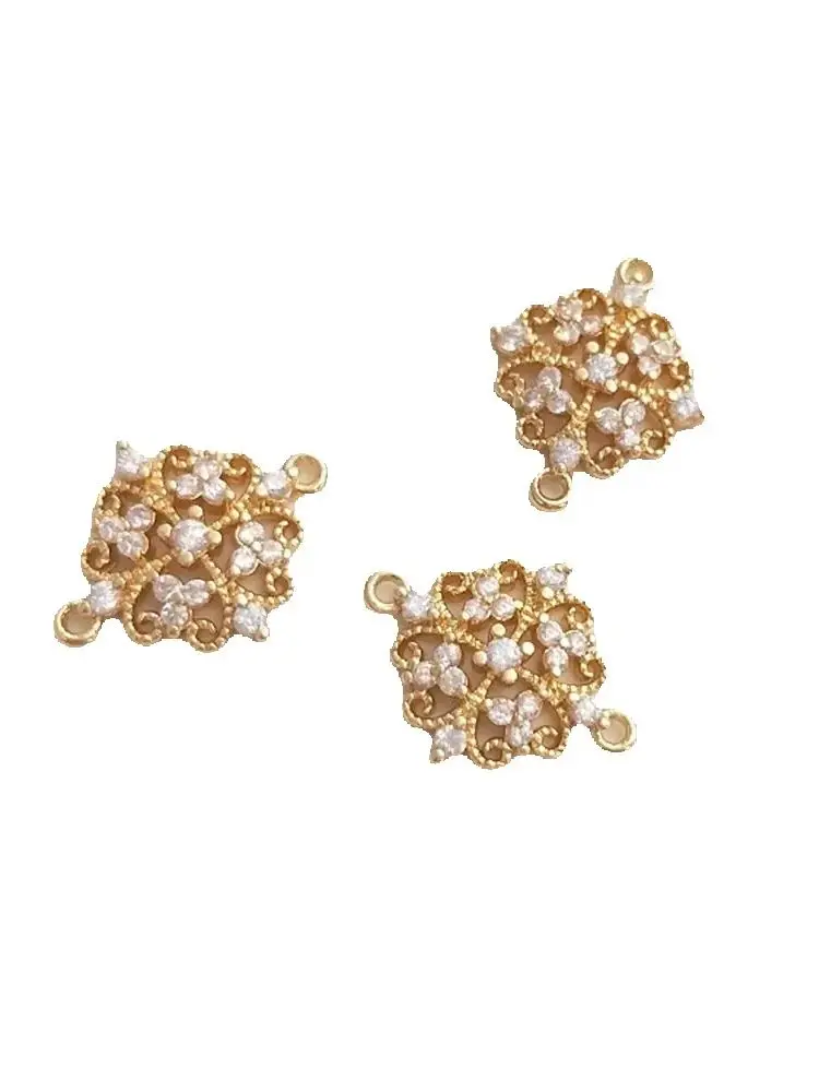 Double hanging accessories 14K gold encrusted zircon clover pendant handmade DIY bracelet earrings accessories