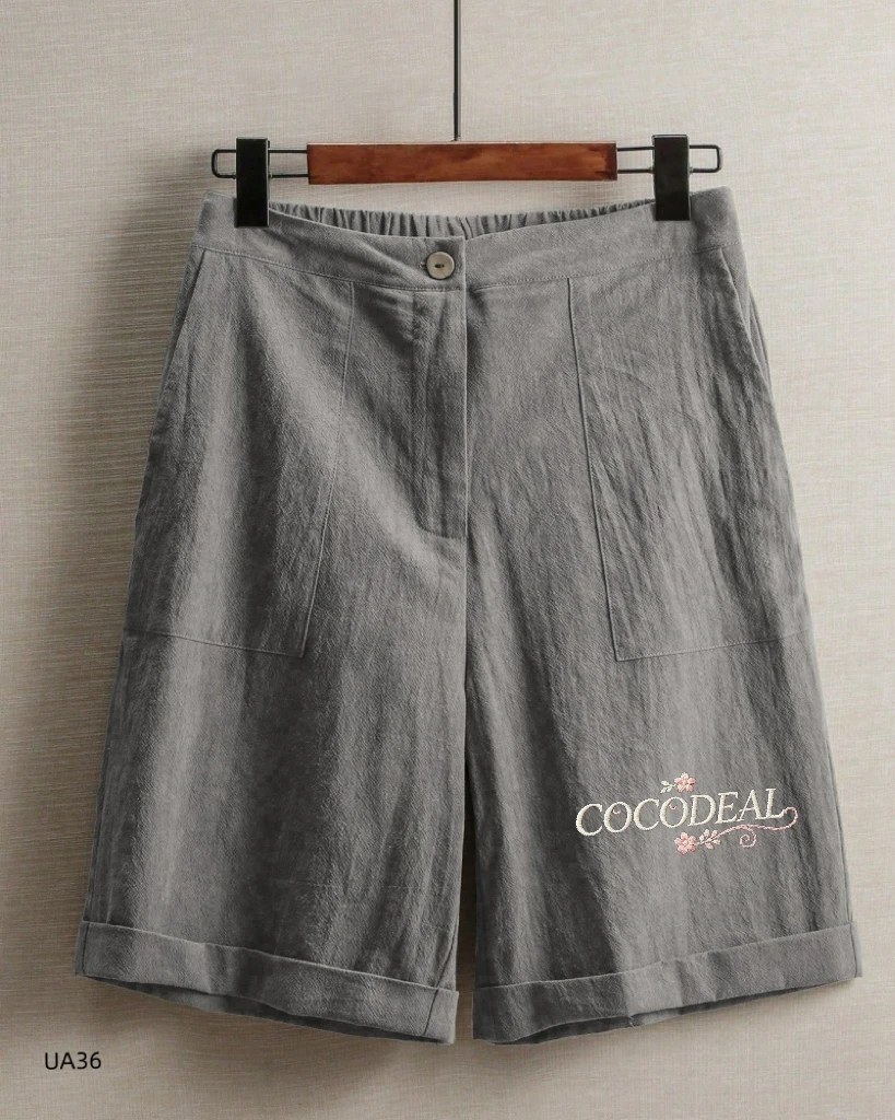 Daily Commuter Linen Bermuda Shorts Women's Solid Color High Waist Loose Button Large Pocket Casual Linen Medium Pants