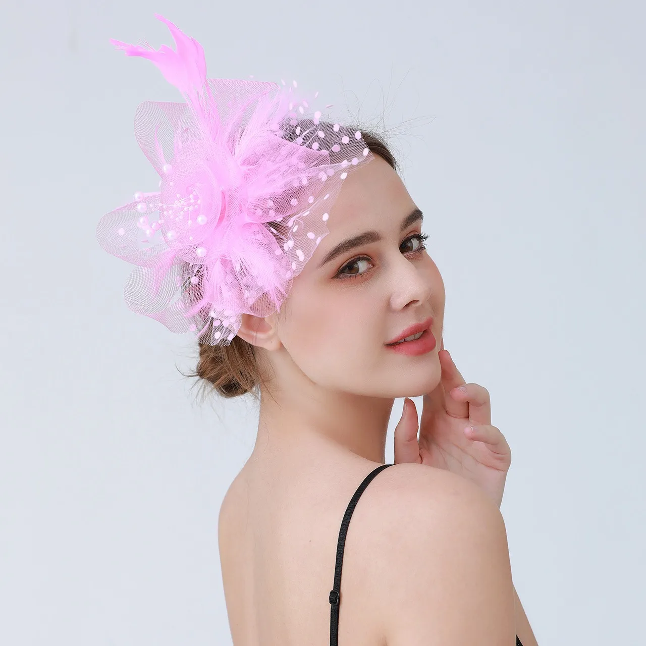 Wedding Feather Tulle Fascinator Bride Headwear Duckbill Clip Women Gauze Headdress Cocktail Party Dinner Tea Forum hairclip