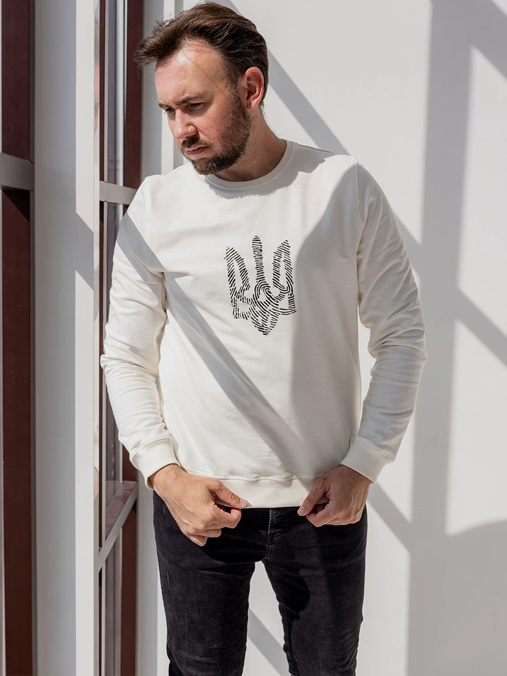 Men's Knit Sweatshirt With Patriotic Print Trident Ukraine Autumn Style Unisex Jacket Tops