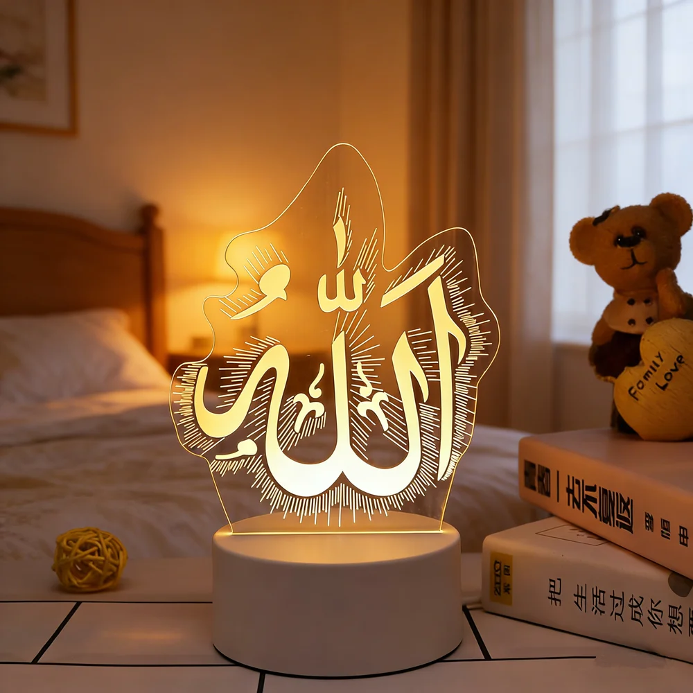 

3D акриловый светодиодный ночник с USB-питанием для спальни, домашнего декора, мусульманских праздников, Рамадана, украшения на Ид Мубарак, неоновая лампа