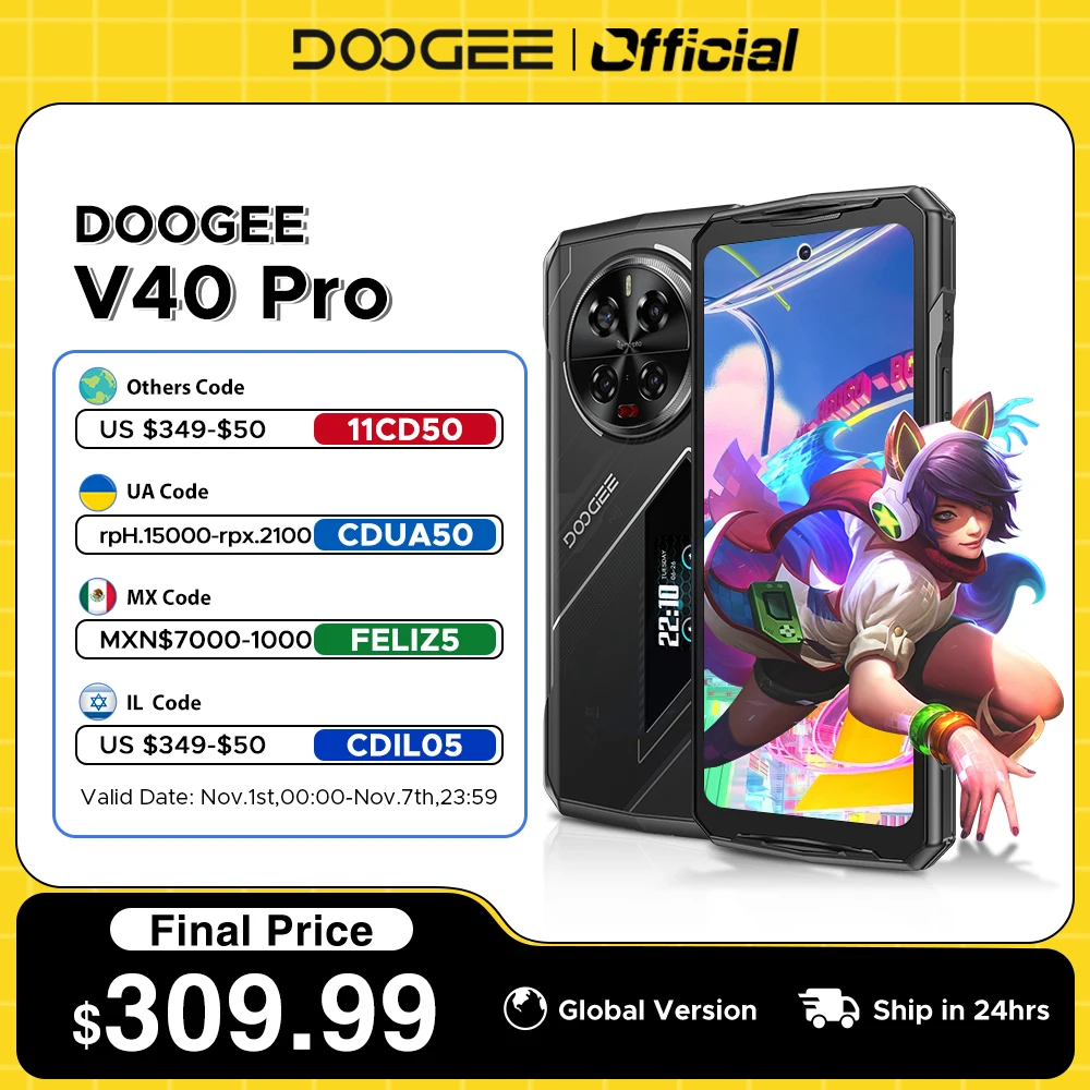 

World Premiere DOOGEE V40 Pro 5G Rugged Phone 6.78" 16GB+512GB Gaming Phones Dimensity 7300 200MP AI Camera 8680mAh Android 14