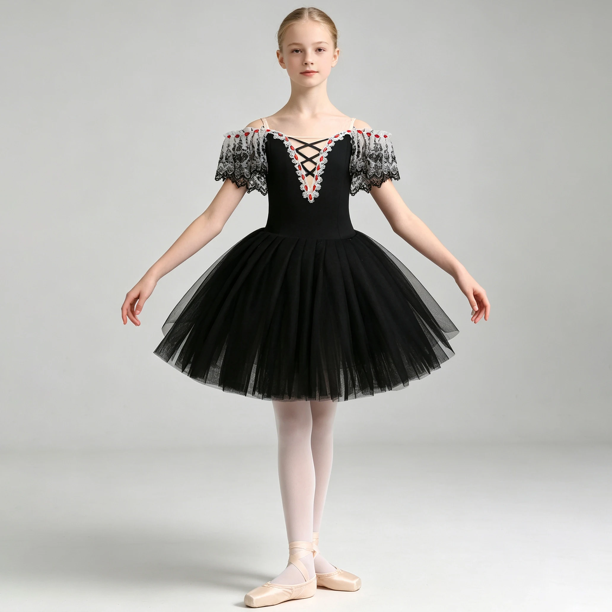 Professional Romantic Tutu Ballet Dress Diamond Lace Gauze Patchwork Slip Ballerina Party Dress Children Ballet Dance Costumes