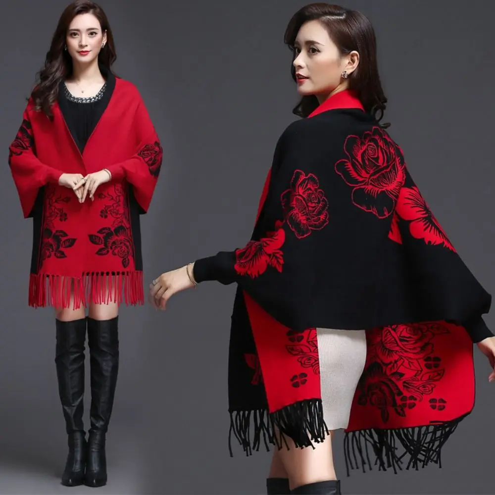 Imitation Cashmere Embroidery Scarf Tassel Double Sided Wearable Long Fringed Shawl Luxury Elegant Thicken