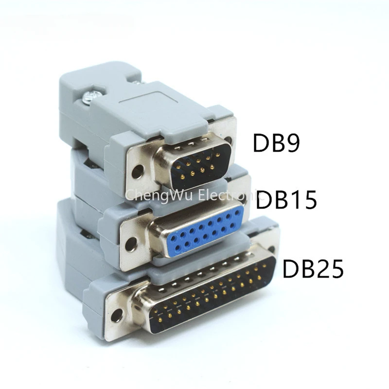 1Set RS232 Serial Port Connectors Female/Male Socket + Shell Plastic Plug Connector 9/15/25/37pin COM Socket Adapter New