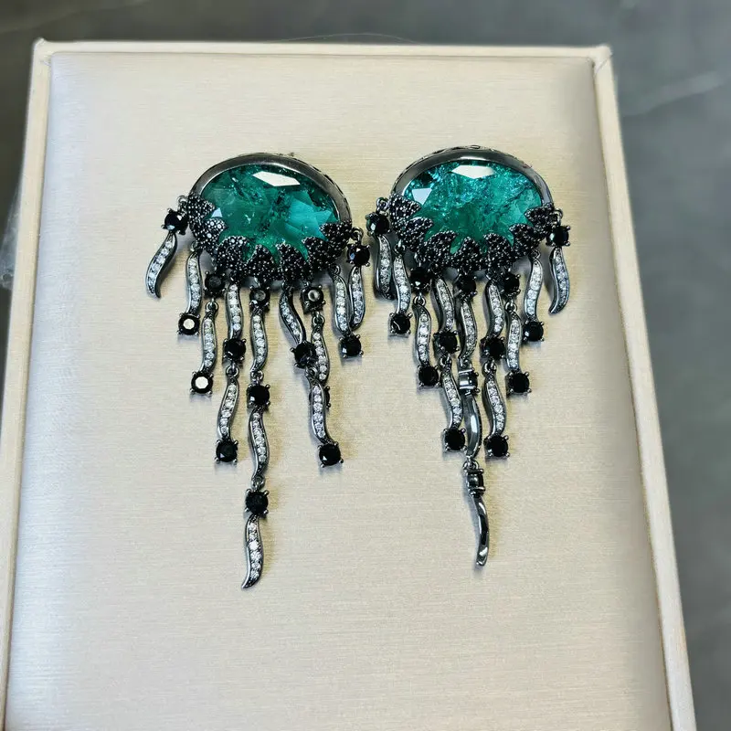 

Bilincolor Vintage Dark Broken Cubic Zirconia Jellyfish Tassel Earring for Women