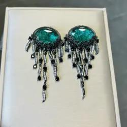 Bilincolor Vintage Dark Broken Cubic Zirconia Jellyfish Tassel Earring for Women