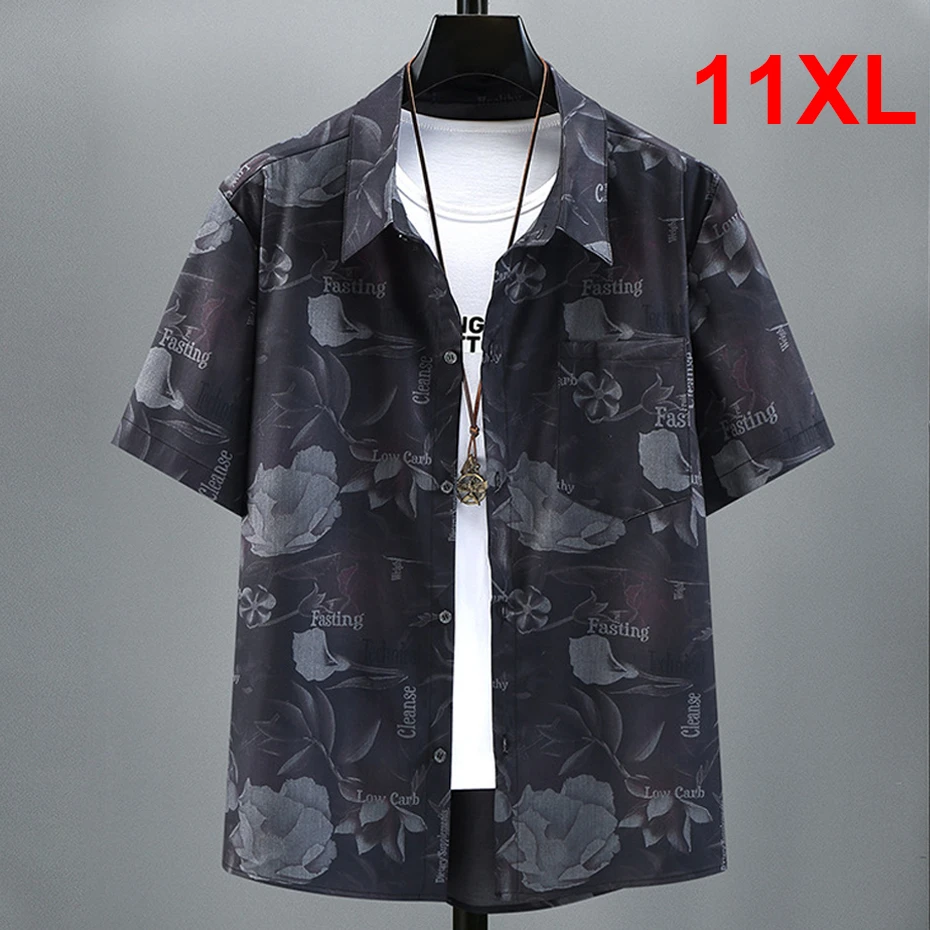 

Summer Short Sleeve Shirts Men Plus Size 10XL 11XL Shirts Hip Hop Streetwear Tops Summer Blouse Big Size 10XL