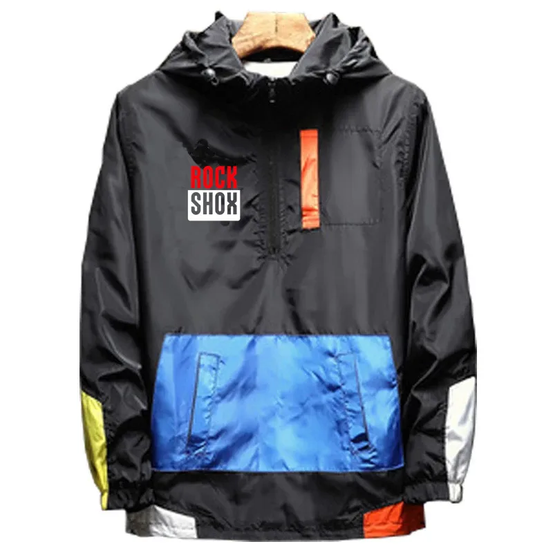 Men's Rock shox Rockshox Moutain MTB Biker Bicycler Zipper Hooded Bomber Jakcet Patchwork Hooded Coat Tops Sweatshirt Hoodies