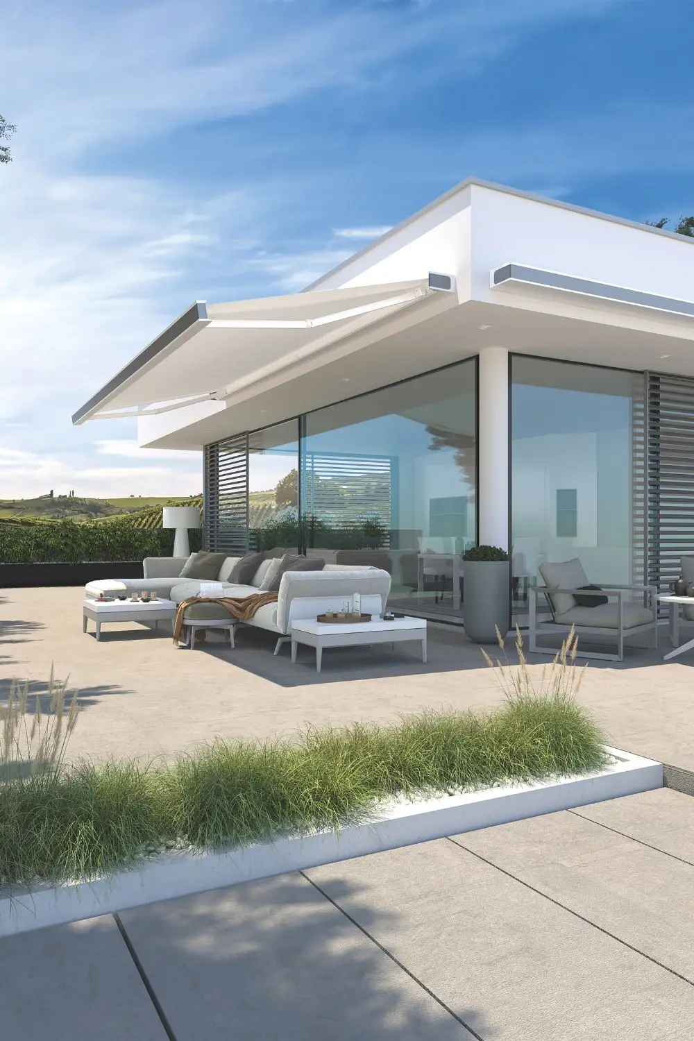 Toldo retráctil de lujo moderno, toldo de brazo plegable motorizado montado en la pared para Patio, toldo eléctrico de casete completo para edificio de jardín