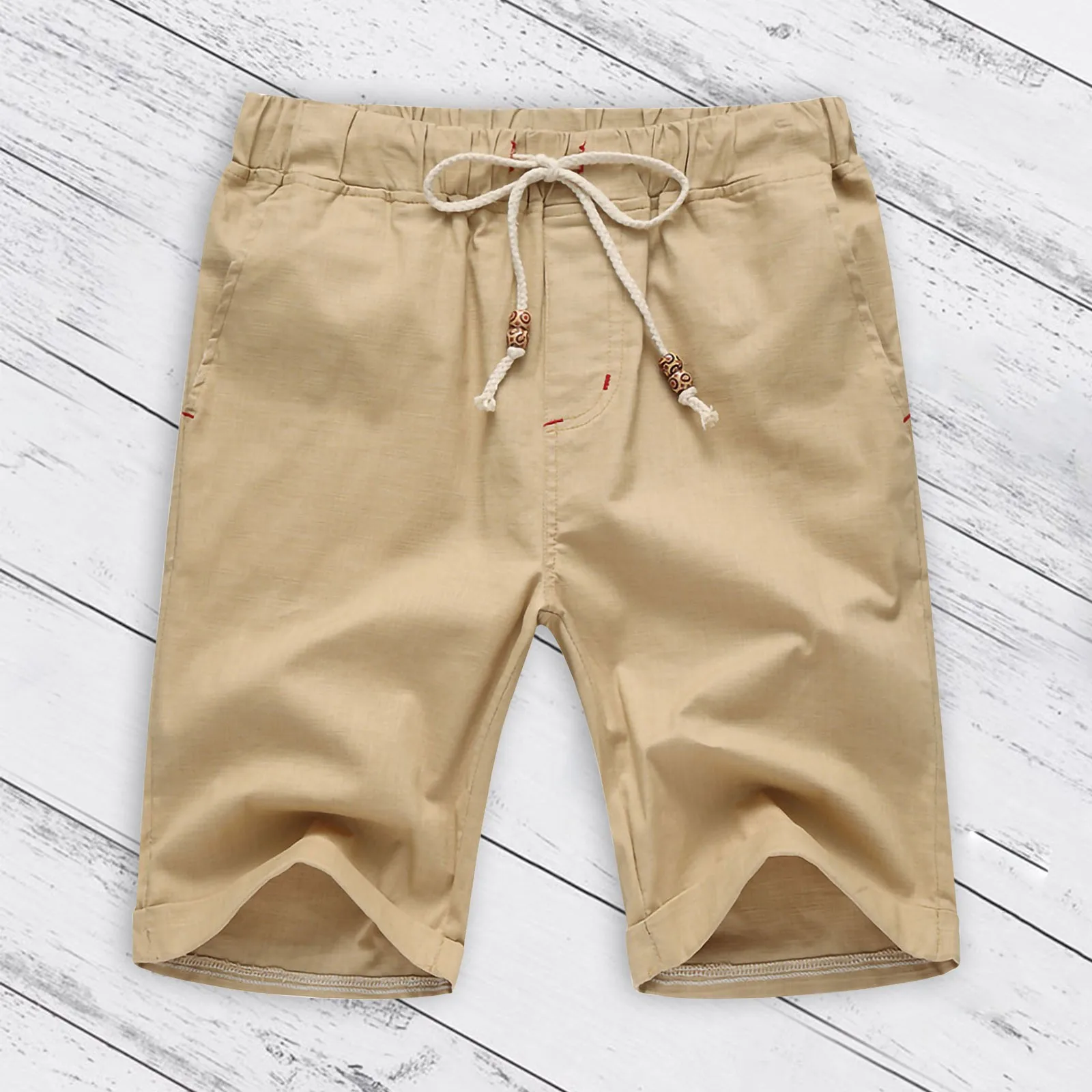 Male Summer Casual Solid Short Pant Bead Drawstring Short Trouser Pant Pocket Short Super Shorts