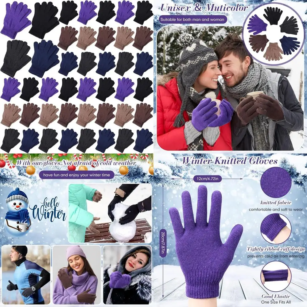 

100 Pack Warm Knit Gloves for Winter - Bulk Stretchy Gloves for Men, Women, and Charity