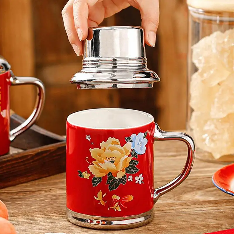 460ml nostálgico criativo cerâmica chinês casamento garrafa de água caneca cerâmica para café tradicional caneca chinesa com tampa