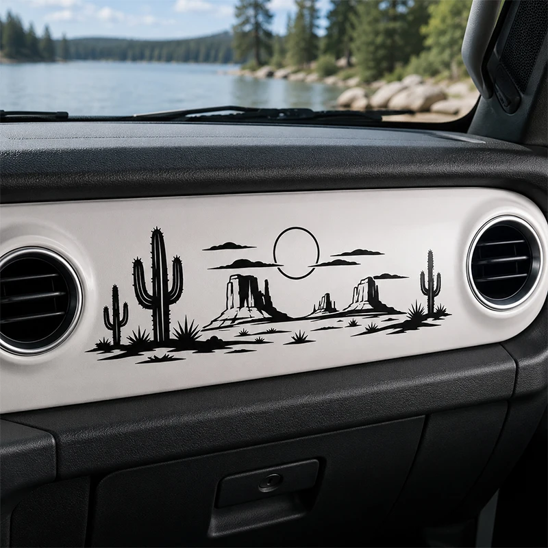 Desert Cactus Mesa Sunset Scene Car Accessories Car Stickers Decoration Jeep Dashboard Interior Styling Waterproof Vinyl Decals