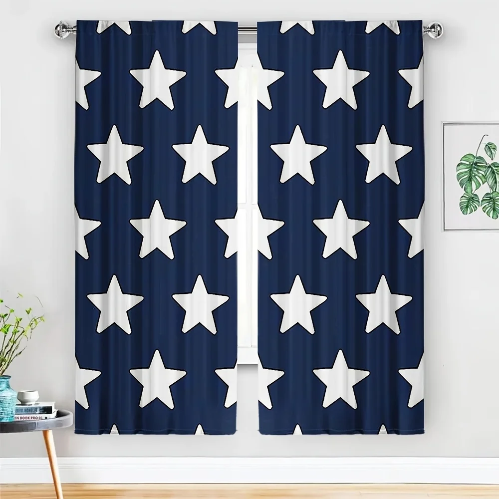 2-teiliges Stilvolles Marineblau Sternenmuster Vorhang-Set für Wohnzimmer Heimdekoration Moderne Schlafzimmer-Vorhänge