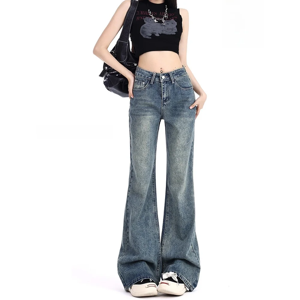 

American Retro High Waist Bell Bot Jeans Women's Loose Slimming Drapey Denim Pants Spring New Sle Off Deep Light Colors