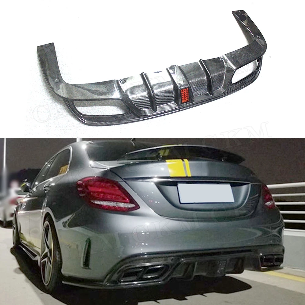 

CKMUUER Углеродное волокно для Mercedes Benz C Class W205 C200 C300 C63 AMG 2015-2019 Диффузор заднего бампера с подсветкой