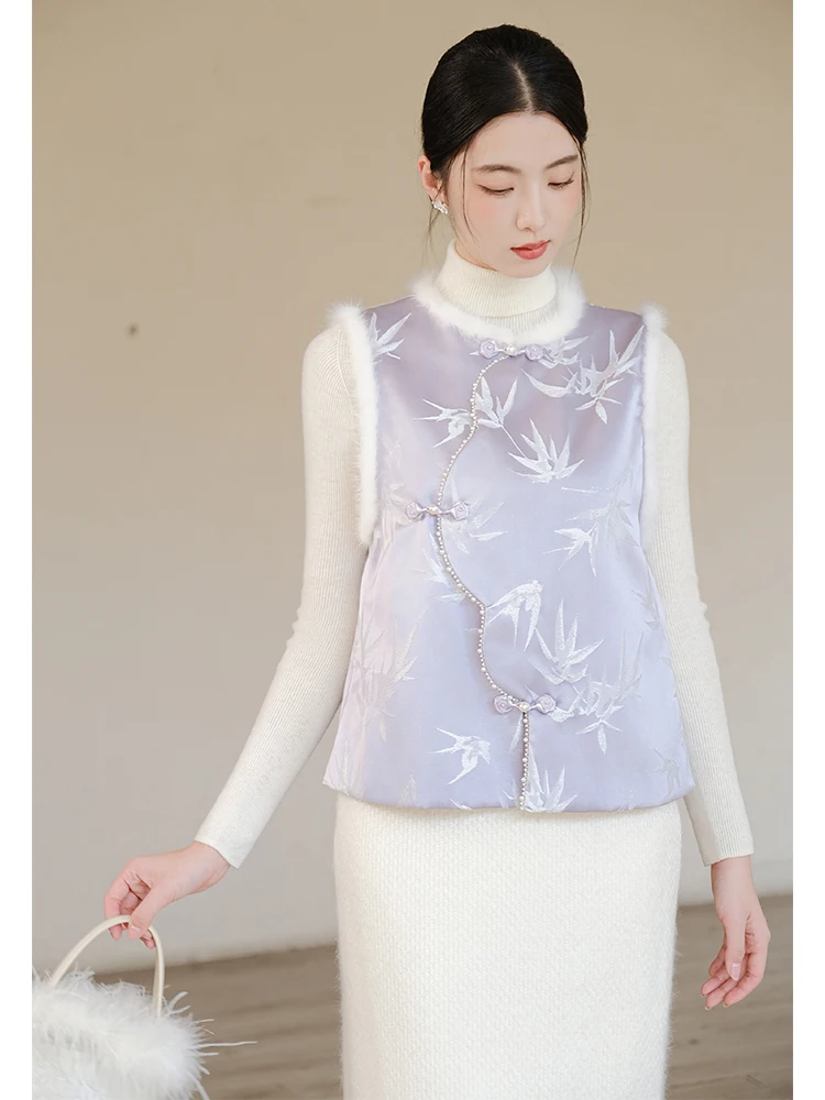 

New Chinese Sle Women's Vest Cotton Jaet Mink Fur Jaet Beautiful And Sli Top for Ladies Winter 2024