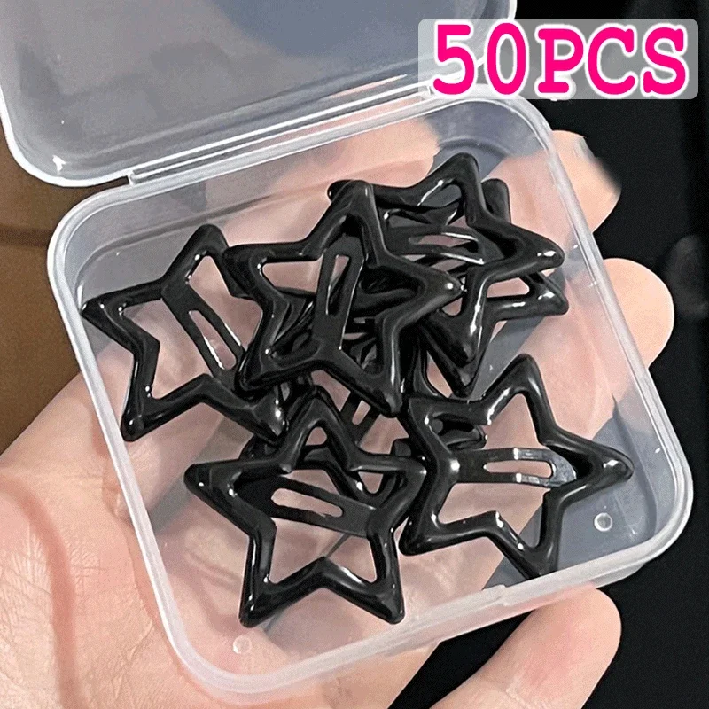 Y2K Black Star Hair Clips Headwear for Girls Filigree Star Metal Snap Clip Hairpins Barrettes Hair Jewelry Nickle Free Bobby Pin