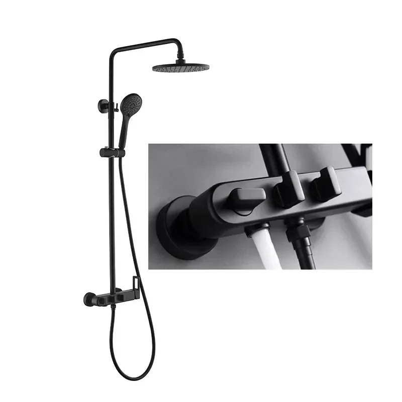 Matte Black Exposed Rainshower System Set 3 Knob Switches Bathroom Shower Set With Under Water Outlet