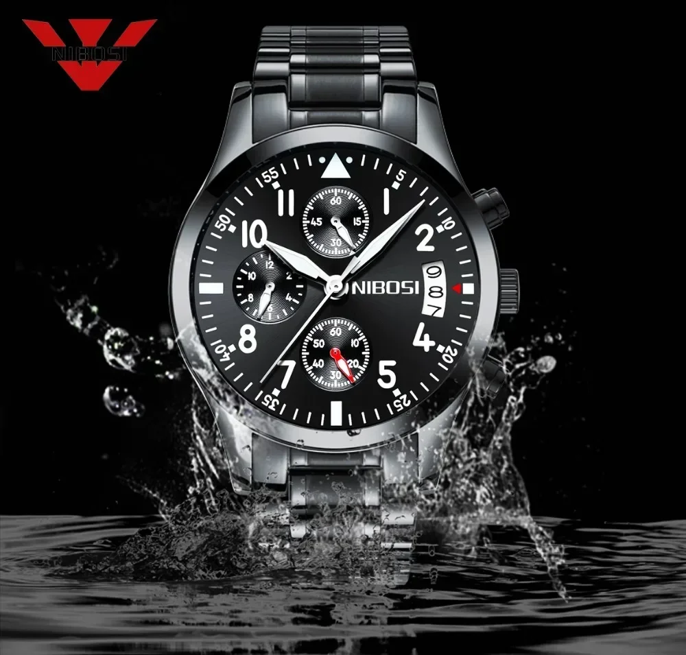 

NIBOSI Man Quartz Watch Luxury Men's Wristwatches Waterproof Shock Resistant Male Watches Calender Man Gift Relogio Masculino