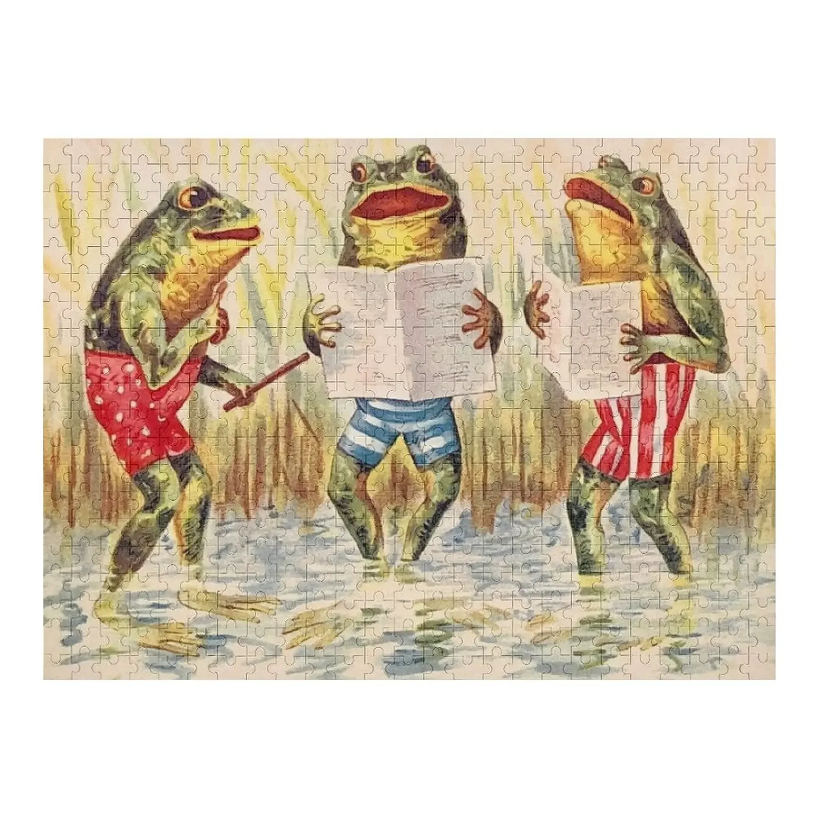 FROG SINGING TRIO : Vintage Entertainment Print Jigsaw Puzzle Personalized Child Gift Christmas Gifts Puzzle