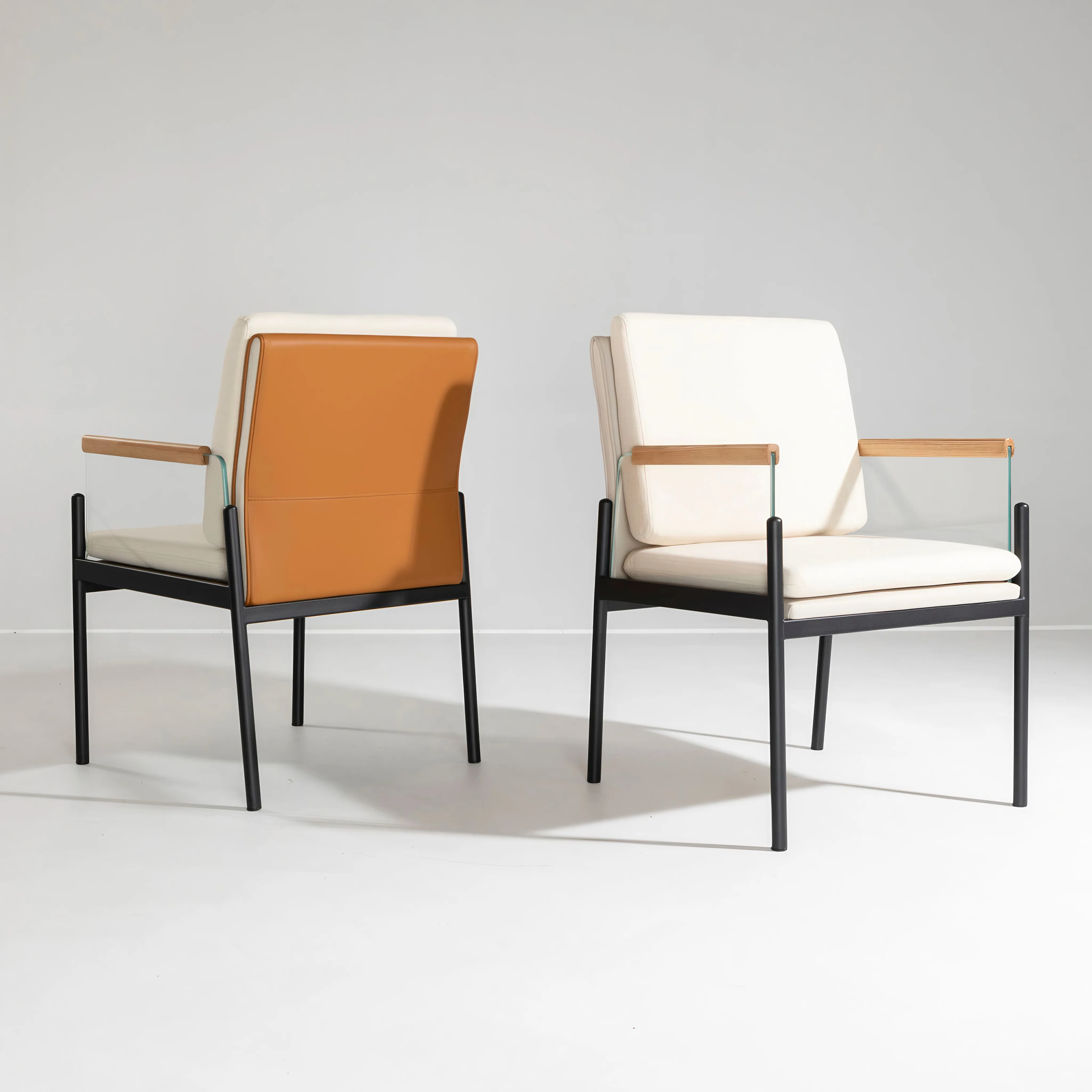 #Modern Italian Minimalist Dining Chair Eco-Friendly Design Steel Frame Microfiber Leather Seat-Comfortable Armrest for Home