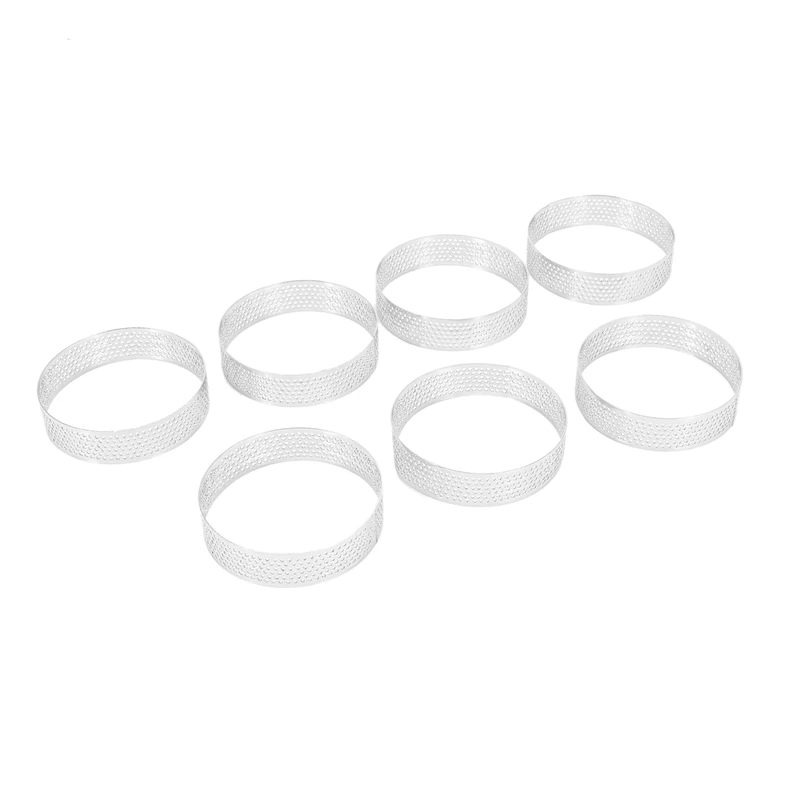 30Pcs Circular Porous Tart Ring Bottom Tower Pie Cake Mould Baking Tools Heat-Resistant Perforated Cake Mousse Ring, 8Cm