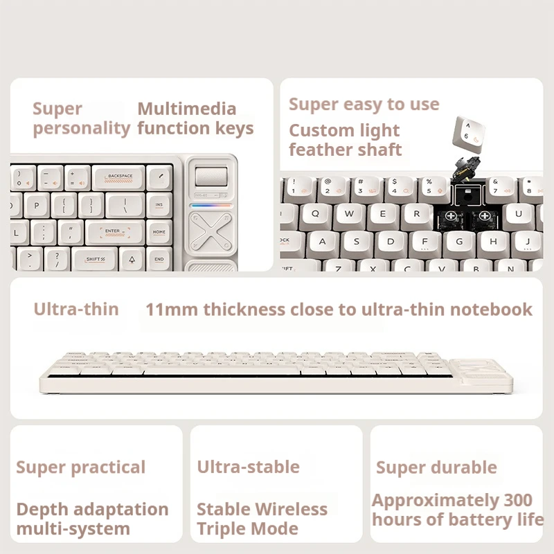 Mg65 Gaming Mechanical Keyboard 68 Keys Tri-Mode Le-Tray Low  Dwarf Axis Switch Rgb Wireless Keyboard Accessoriestablets Laptops