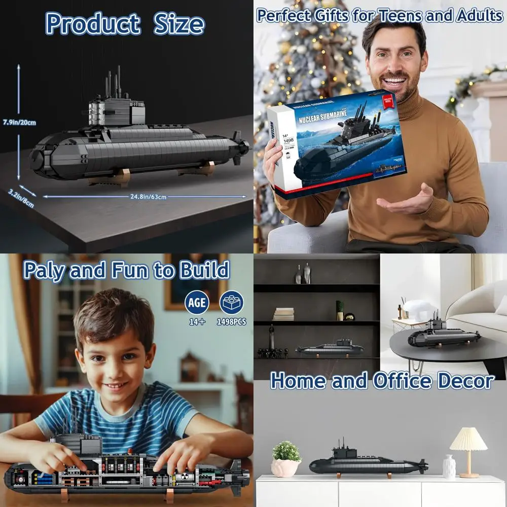 

World War 2 Navy Submarine Model Kit with Lights, 1498 Pieces, Perfect Gift for Kids, Teens, and Adults, Ideal for Home or Offic