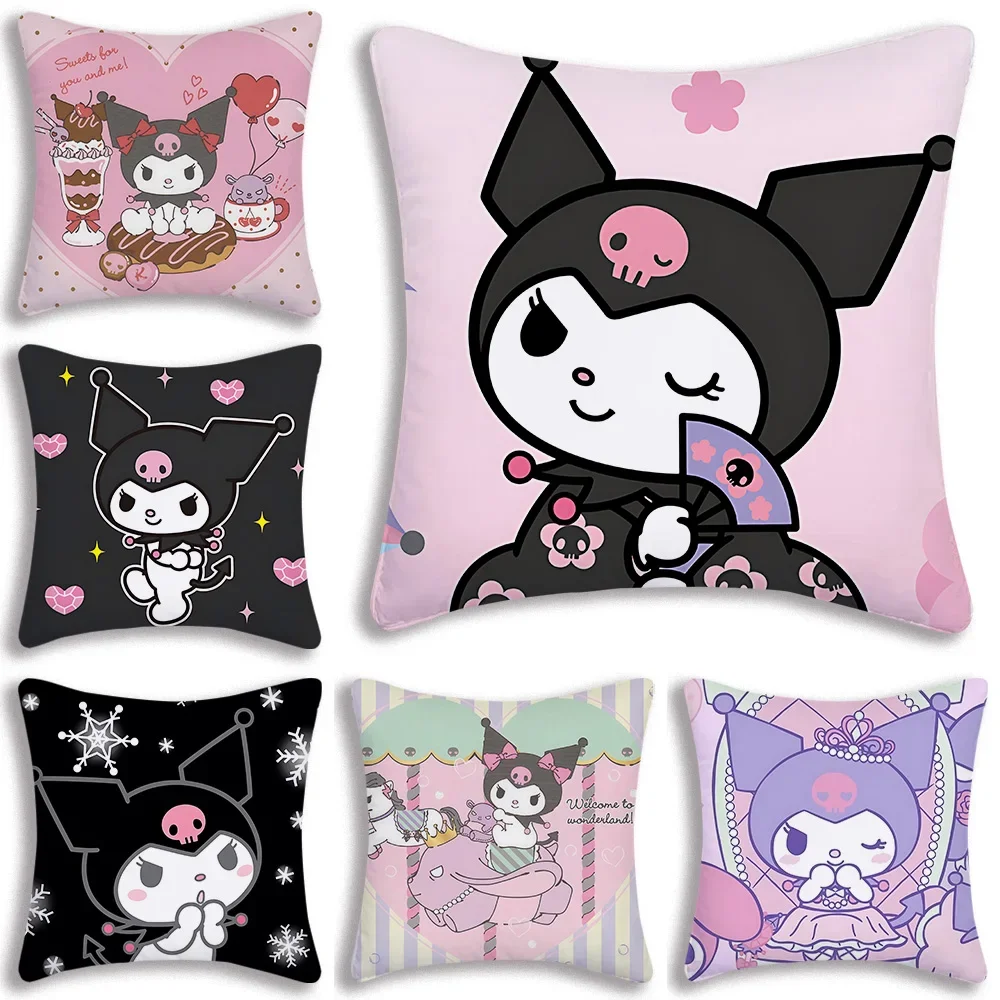 

Sanrio Kulomi Pillow Covers Cartoon Sofa Decorative Home Double-sided Printing Short Plush Cute Cushion Cover