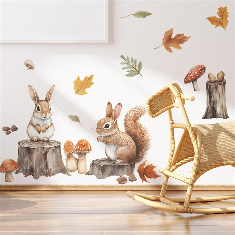 Cartoon Tier Nette Eichhörnchen Kaninchen Wand Aufkleber Kinderzimmer Kindergarten Hintergrund Dekorative Wand Aufkleber Raum Dekoration