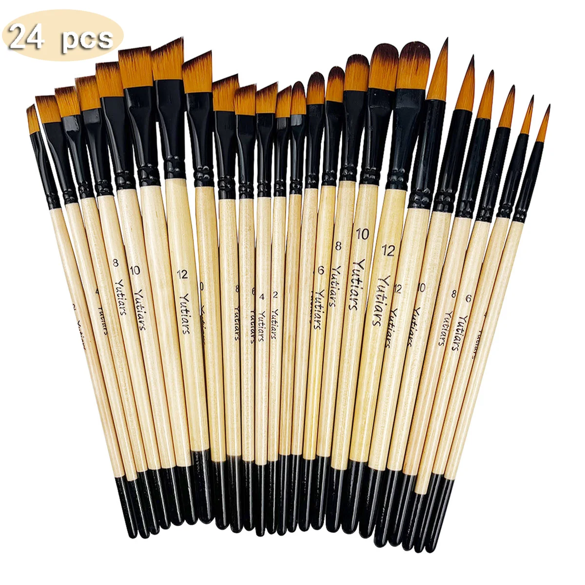 24pcs Premium Paint Brush Set, Artist Series, Nylon Bristles with Round, Filbert, Flat and Angle Paint Brush for Painting