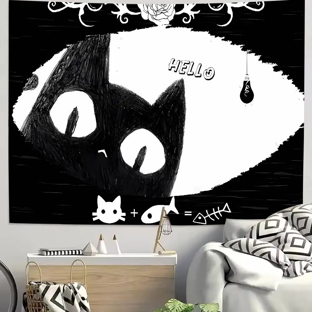 Cute Black Cat Tapestry Room Fashion Hot Esoteric Artwork Living Room & Bedroom Feature Wall Decoration