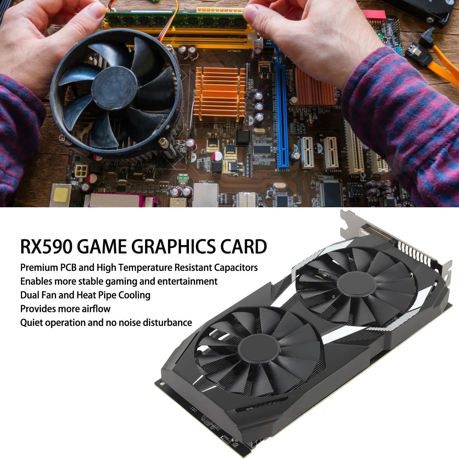 RX590 Graphics Card 8GB GDDR5 256bit Quiet Fast Heat Dissipation Game Graphics Card High Performance for Desktop Computer