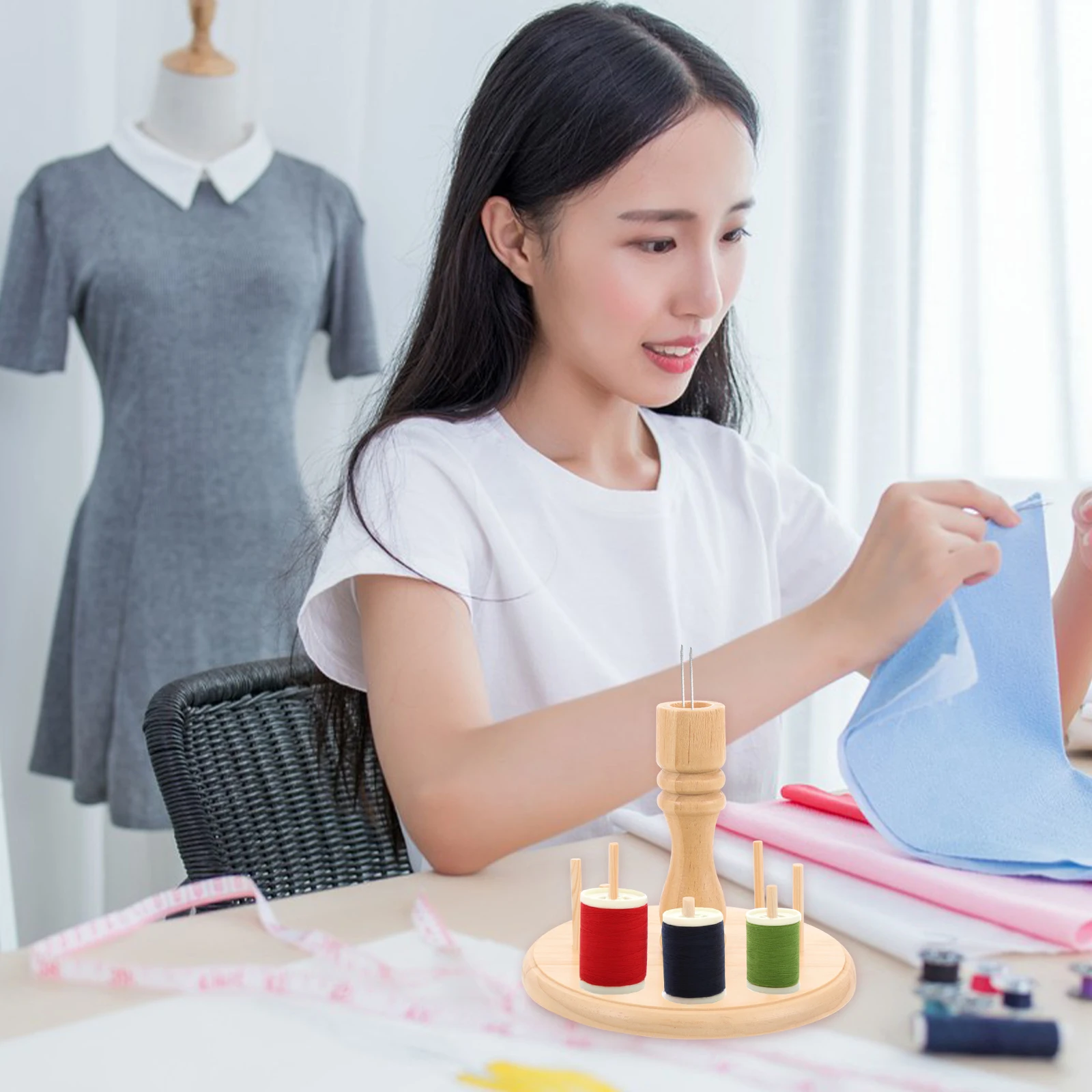 

Wooden Thread Rack Spool Holder Stand Embroidery Organizer Portable Design Improve Working Efficiency Spool Holder