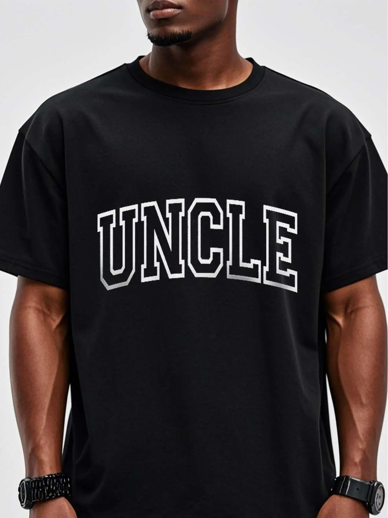 Uncle Announcement Men'S 100% Cotton T-Shirt - Soft, Breathable & Moisture-Wicking, Regular Fit Casual Black Tee with Bold