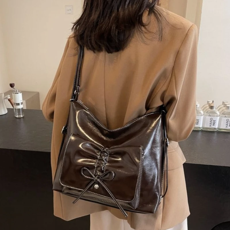 

Bow Large-capacity Backpack Student Schoolbag Tote Vintage Fashion PU Crossbody Bag Storage Bags Woman Bag Travel Bags