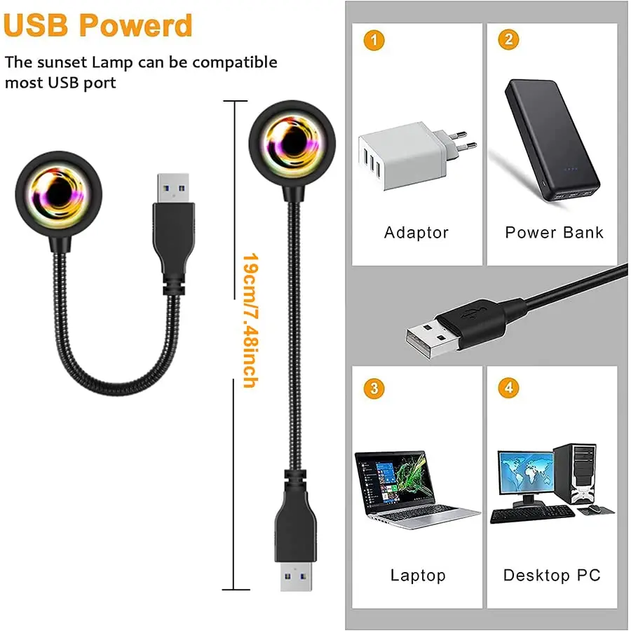 투야 스마트 선셋 램프 USB 프로젝터 LED 야간 조명, 원격 블루투스 앱 제어, 사진 촬영용 분위기 무드 라이트