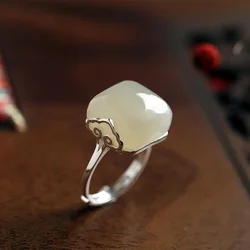 White Jade Rings Luxury Women Adjustable Ring Designer Amulets Natural Chinese Charms Charm Real Gift 925 Silver Jewelry