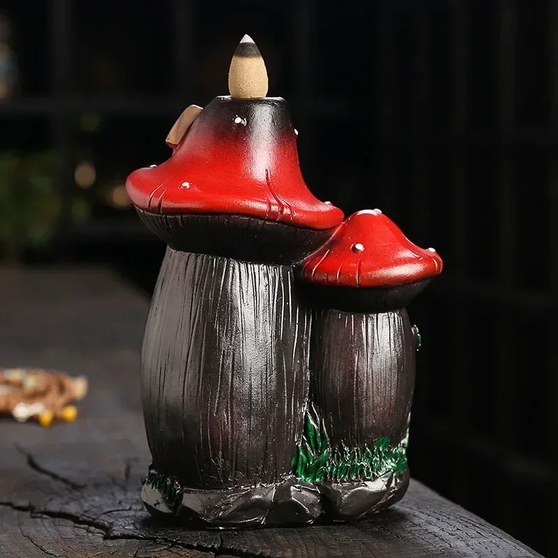 1pc, Resin Mushroom House Backflow Incense Burner Halloween Christmas Creative Gift Decoration (Without Incense) view 4