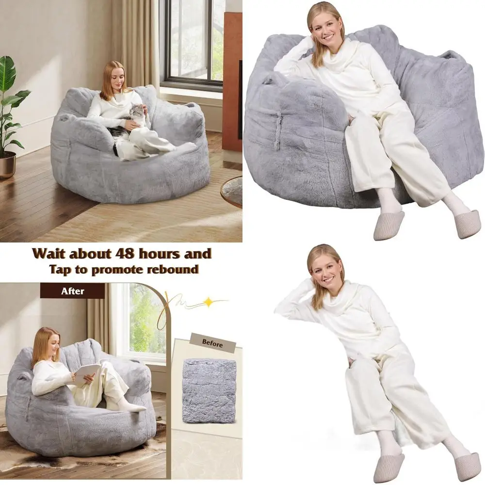 كرسي بين باج كبير 43 للكبار مع مساند للذراعين، أريكة مملوءة بإسفنج الذاكرة لغرفة المعيشة أو غرفة النوم، رمادي #1