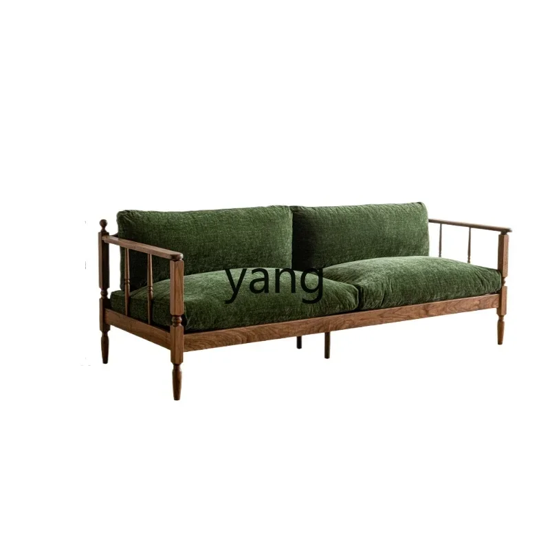 

L'm'm Retro Solid Wood Three-Seat Green Fabric Small Apartment Nordic Living Room Furniture