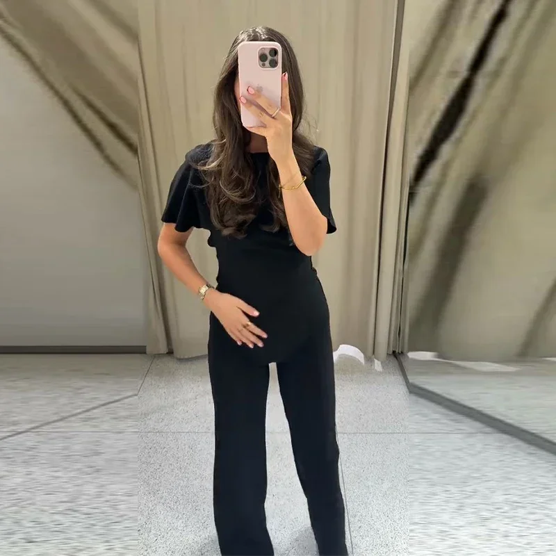 Sexy Rückenfreies Top und Hosen-Set für Damen, Einfarbiges Kurzarm-Oberteil mit Langer Schmaler Hose, Damenanzug für Sommer und Herbst 2026, Neu – Detail 12