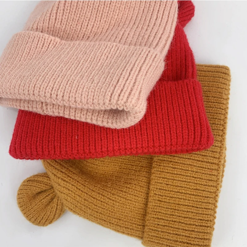 Cartoon Ear Baby Hat Winter Solid Color Warm Knitted Hats for Kids Boy Girl Cute Bear Infant Toddler Beanies Cap Bonnet 모자