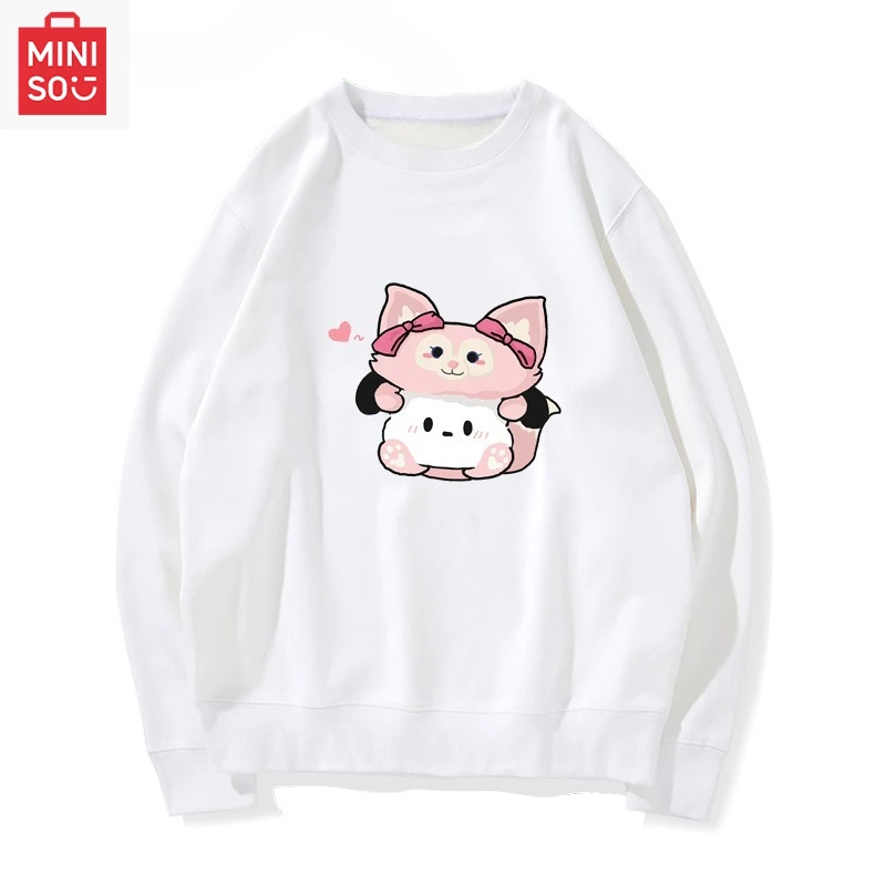 

MINISO коллаборация с принтом Sanrio Company Ltd, свободная толстовка с длинными рукавами и рисунком, повседневная и милая для девочек и мальчиков