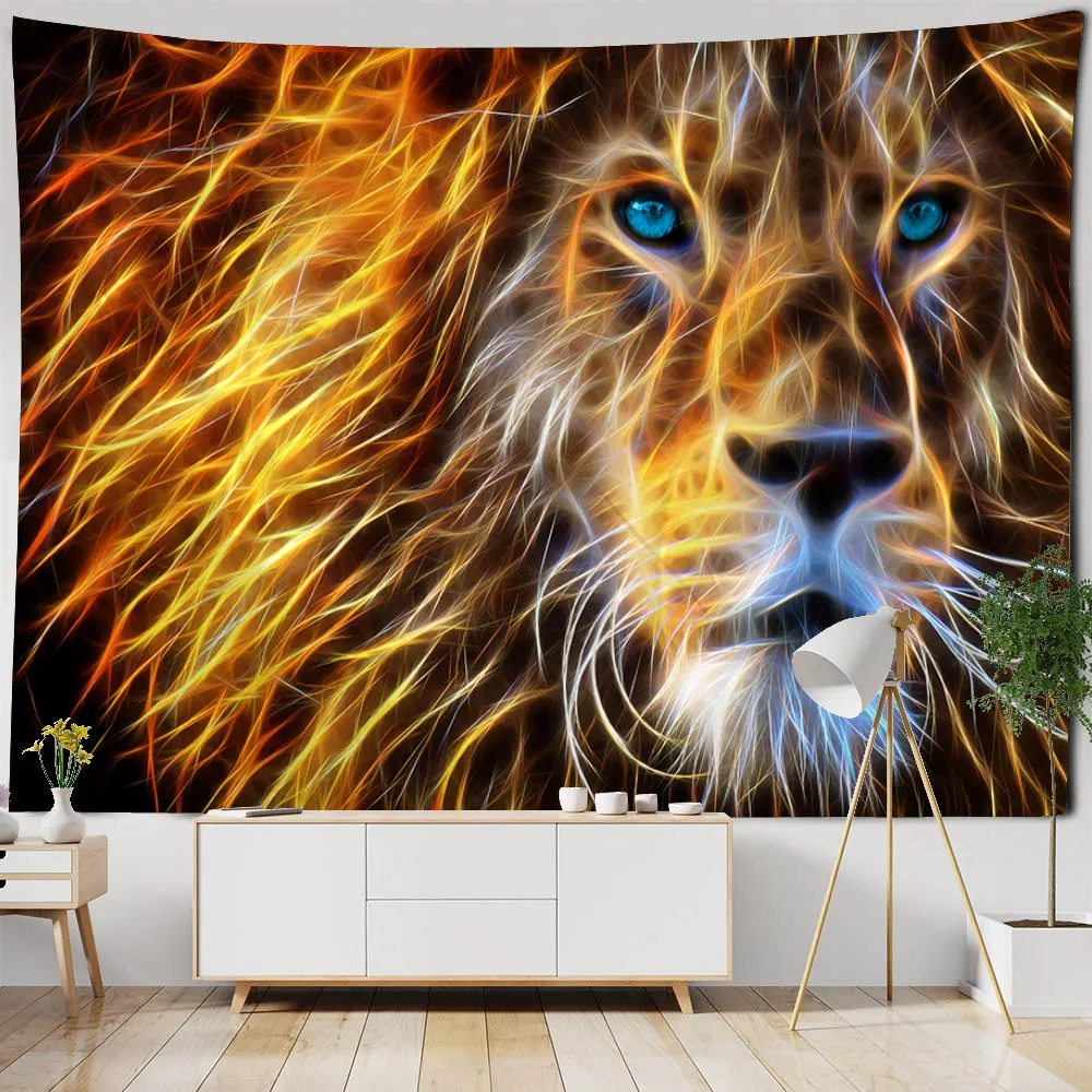 

Bedroom animal tapestry wall hanging psychedelic lion and tiger art decoration tapestry aesthetics hippie living room decoration