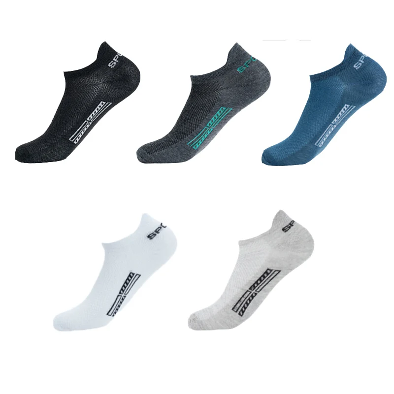 5 Pairs High Quality Men Ankle Socks Breathable Cotton Sports Socks Mesh Casual Athletic Summer Thin Cut Short Sokken Size 38-46