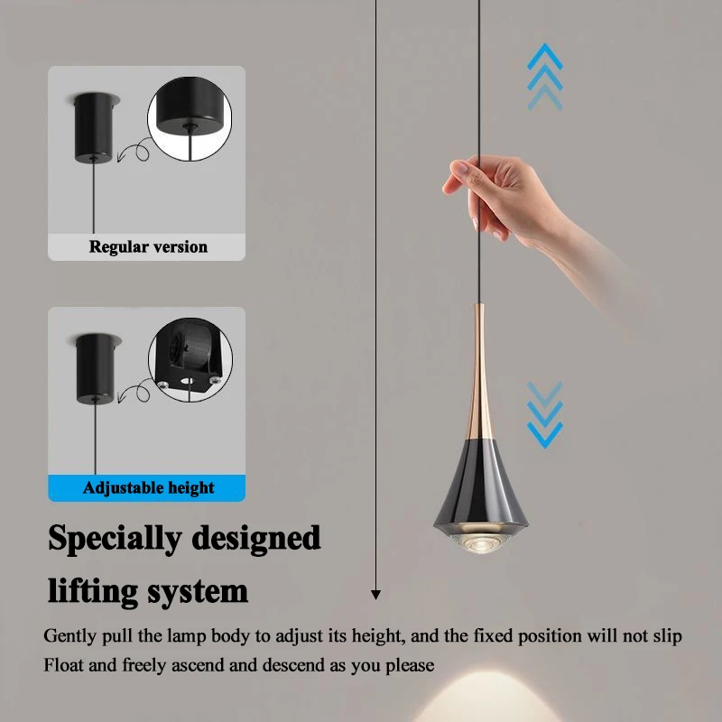 MARPOU Pendant Light 6W 3 Color Lights Adjustable Height LED Chandelier Modern Italian Design Simple Bedside Hanging Line Light
